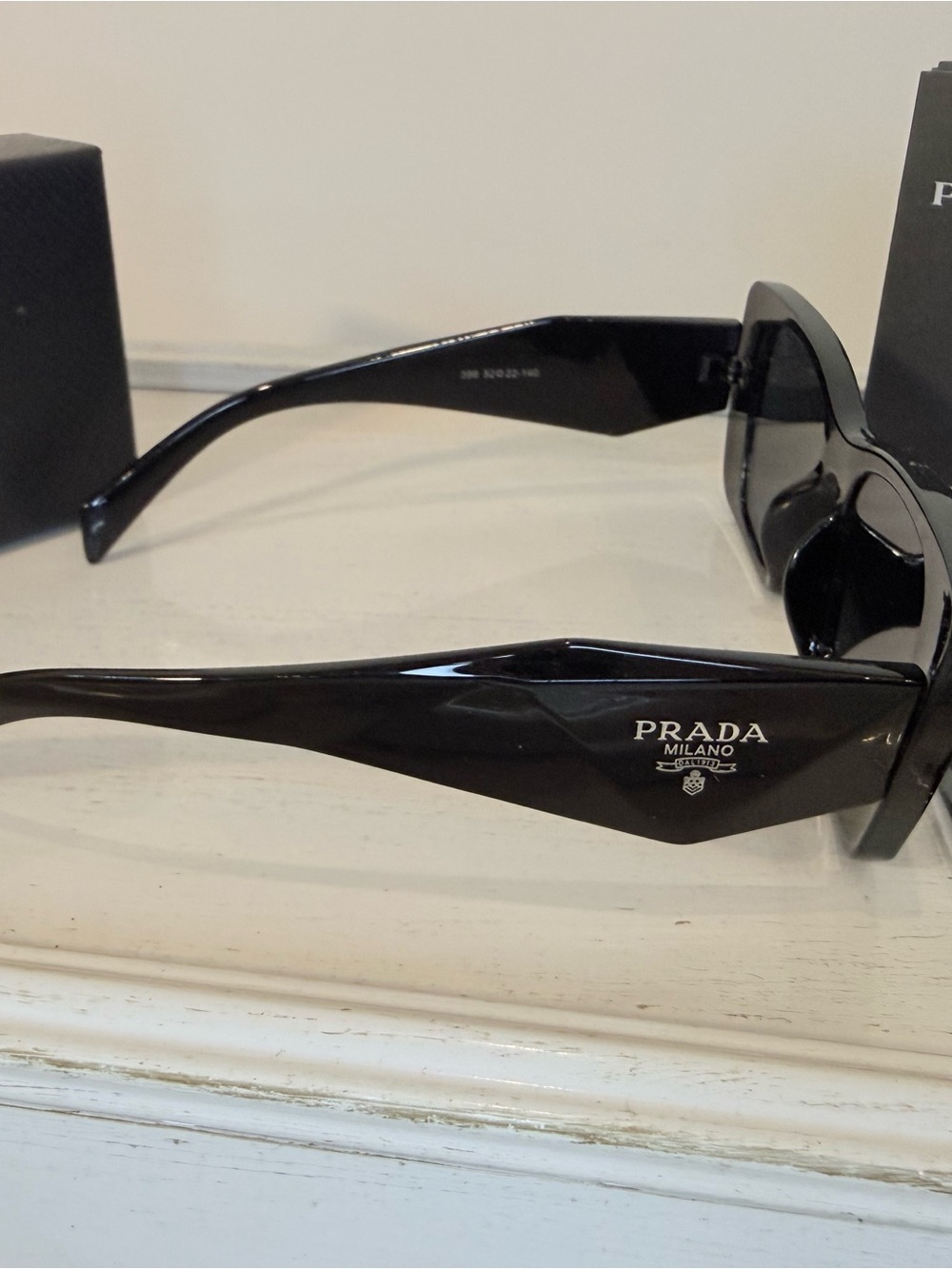 Prada Glossy Black Slim Cat-Eye Sunglasses - Picture 3 of 6